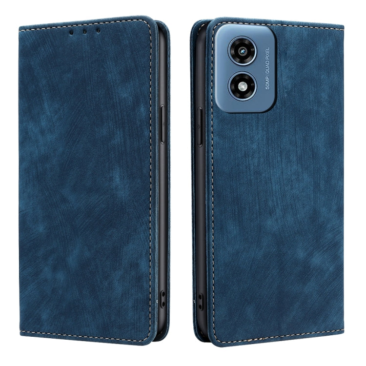 For Motorola Moto G Play 4G 2024 RFID Anti-theft Brush Magnetic Leather Phone Case(Blue)