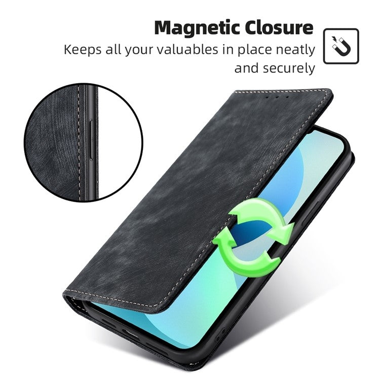 For Motorola Edge 5G 2024 RFID Anti-theft Brush Magnetic Leather Phone Case(Black)