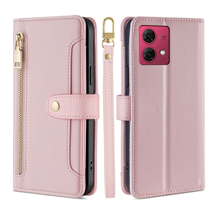 For Motorola Moto G84 5G Lite Sheep Texture Cross-body Zipper Wallet Leather Phone Case(Pink)