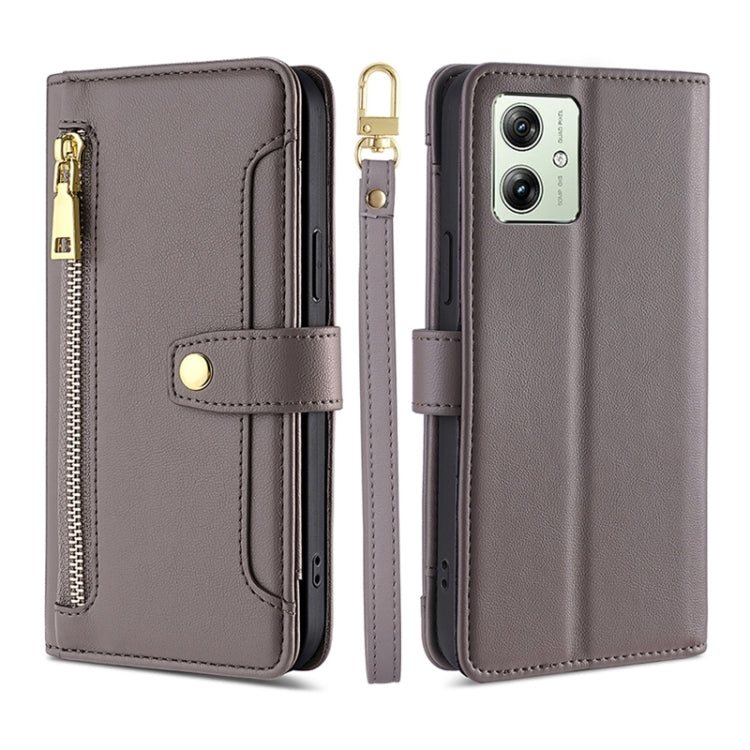For Motorola Moto G54 5G EU Edition Lite Sheep Texture Cross-body Zipper Wallet Leather Phone Case(Grey)