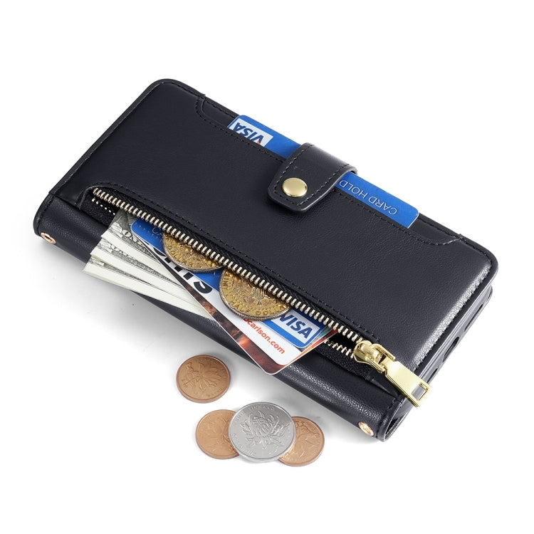 For Sony Xperia 5 V Lite Sheep Texture Cross-body Zipper Wallet Leather Phone Case(Black)