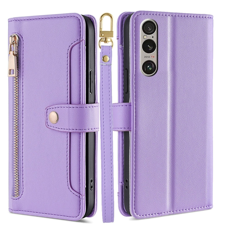 For Sony Xperia 1 VI Lite Sheep Texture Cross-body Zipper Wallet Leather Phone Case(Purple)