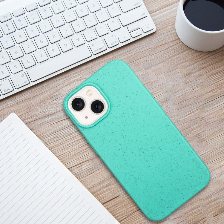 For iPhone 14 Plus Wheat MagSafe Magnetic Straw Material + TPU Phone Case(Green)