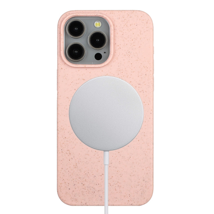 For iPhone 13 Pro Wheat MagSafe Magnetic Straw Material + TPU Phone Case(Pink)