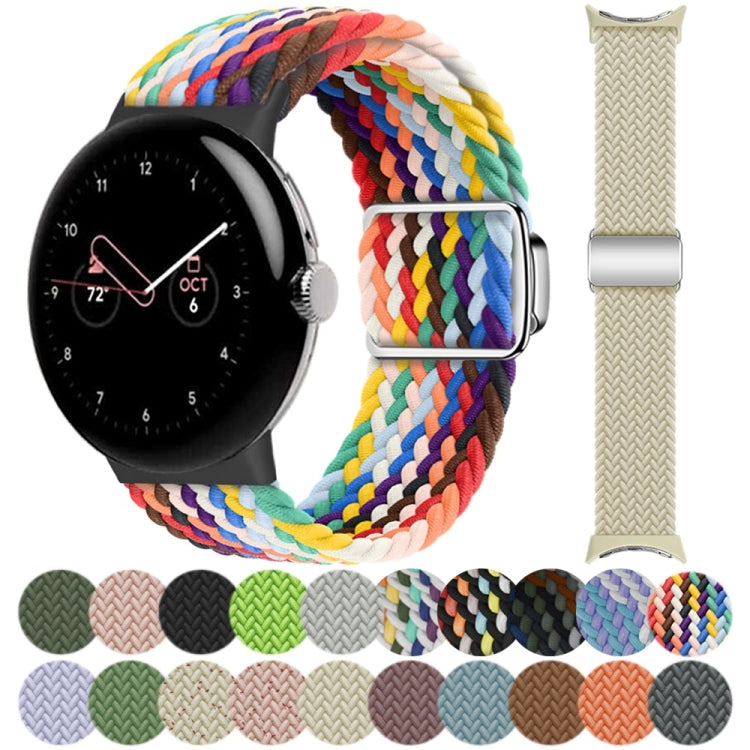 For Google Pixel Watch / Watch 2 Nylon Loop Magnetic Buckle Watch Band(Black Rainbow) - Watch Bands by PMC Jewellery | Online Shopping South Africa | PMC Jewellery | Buy Now Pay Later Mobicred