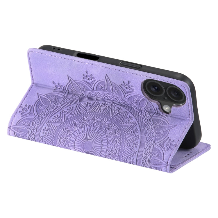 For iPhone 16 Plus Totem Embossed Magnetic Leather Phone Case(Purple)