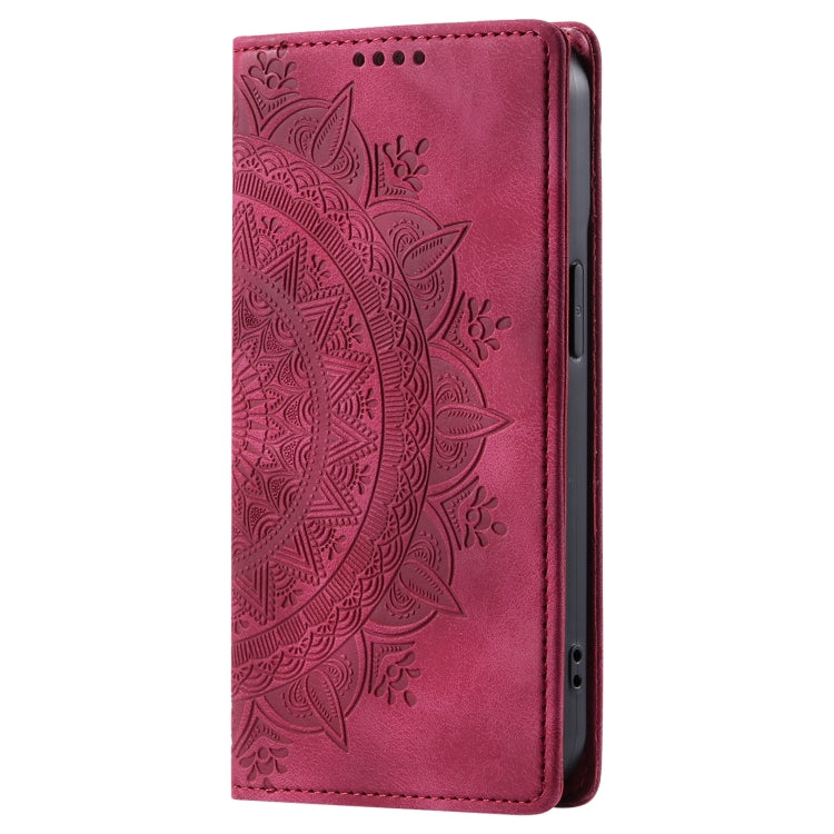For iPhone 16 Totem Embossed Magnetic Leather Phone Case(Red)