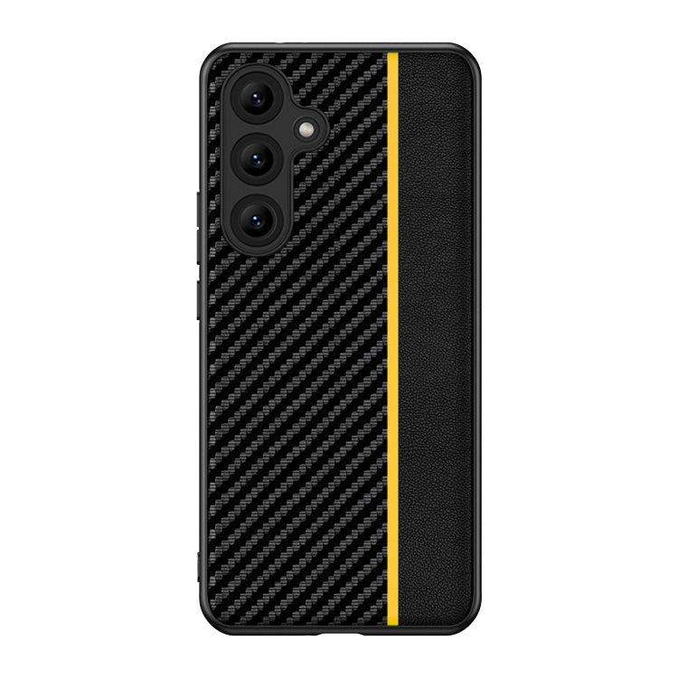 For Samsung Galaxy S25+ 5G Ultra-thin Carbon Fiber Texture Splicing Phone Case(Yellow)