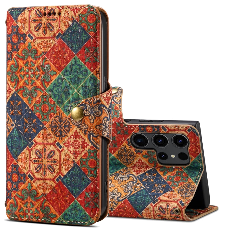 For Samsung Galaxy S24 Ultra 5G Denior Flower Language Series Cork Fabric Oil Edge Leather Phone Case(Winter)