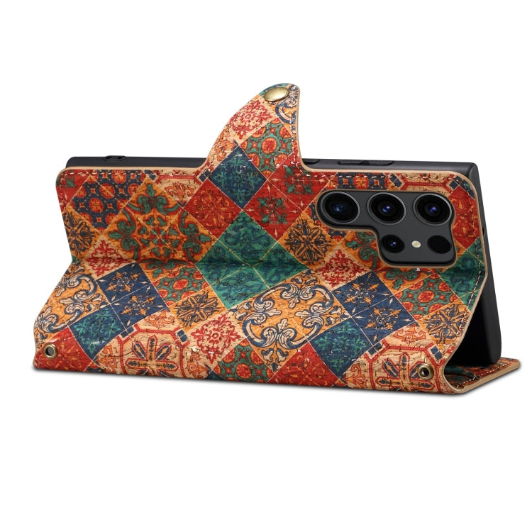 For Samsung Galaxy S24 Ultra 5G Denior Flower Language Series Cork Fabric Oil Edge Leather Phone Case(Winter)