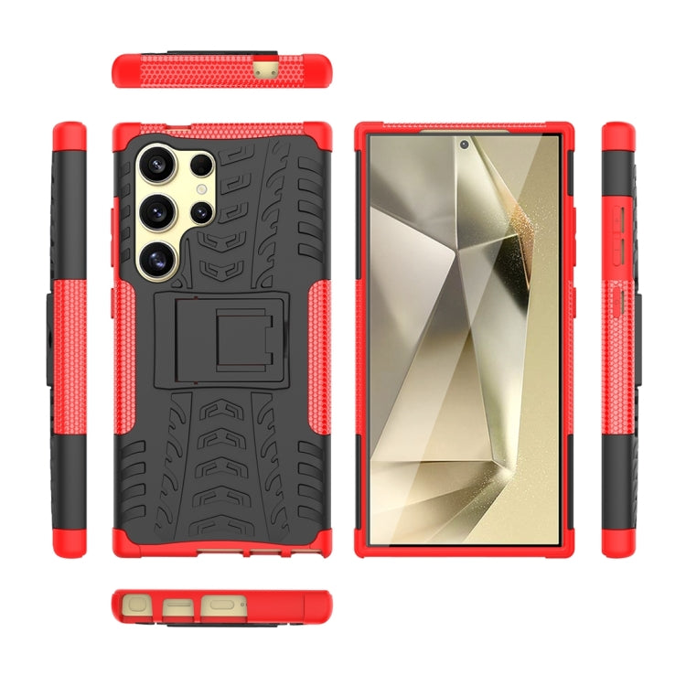 For Samsung Galaxy S24 Ultra 5G Tire Texture TPU + PC Phone Case with Holder(Red)