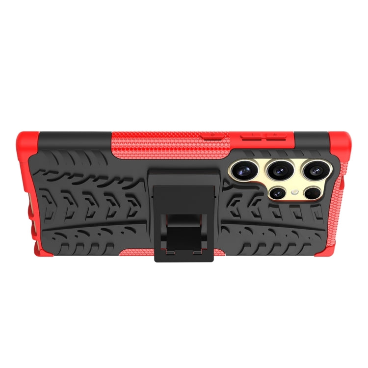For Samsung Galaxy S24 Ultra 5G Tire Texture TPU + PC Phone Case with Holder(Red)
