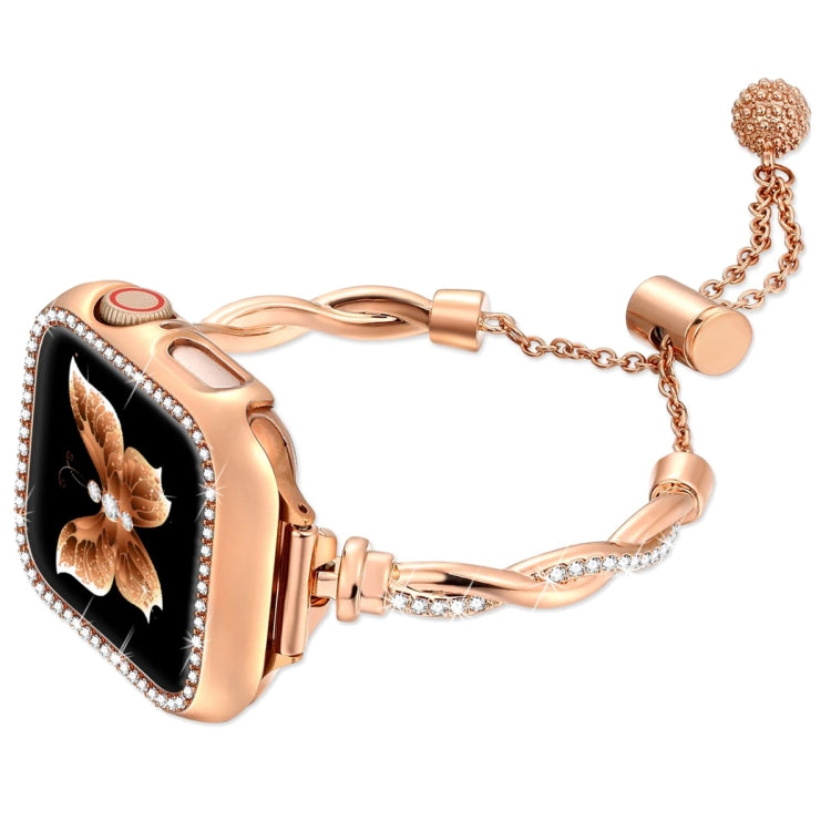 For Apple Watch Series 4 44mm Twist Bracelet Diamond Metal Watch Band(Rose Gold)