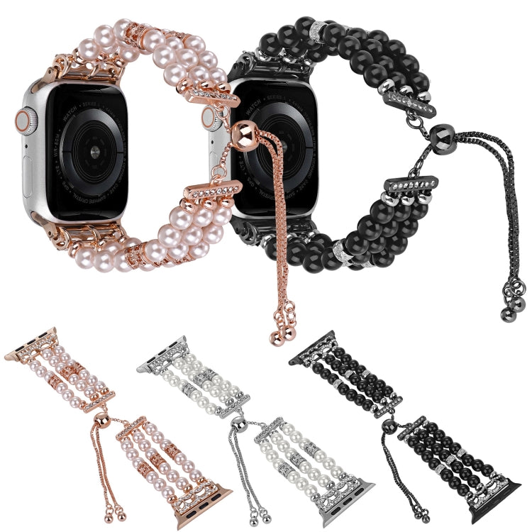 For Apple Watch Series 4 40mm Beaded Pearl Retractable Chain Watch Band(Black)