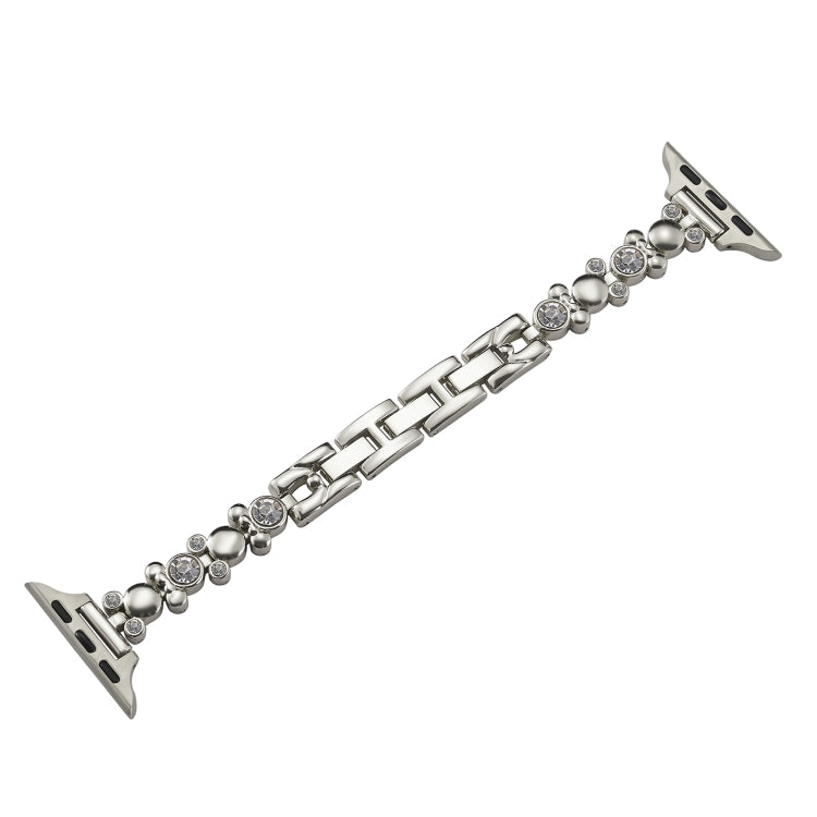 For Apple Watch Series 6 44mm Metal Diamond Bear Chain Watch Band(Starlight)