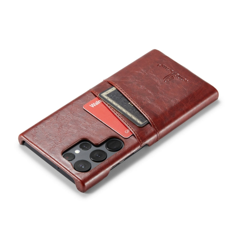 For Samsung Galaxy S24 Ultra 5G Fierre Shann Oil Wax Texture Leather Phone Case with Card Slots(Brown)
