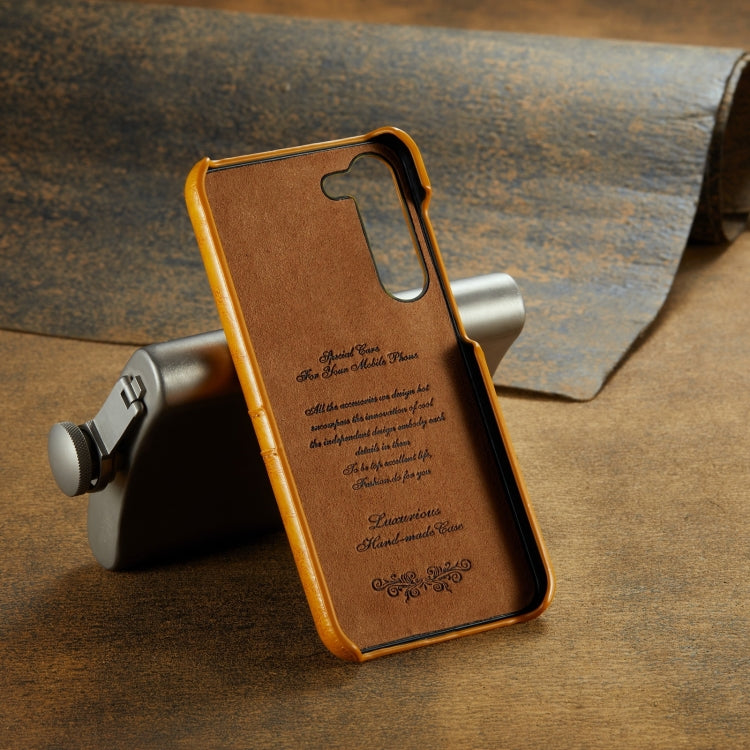 For Samsung Galaxy S24 5G Fierre Shann Oil Wax Texture Leather Phone Case with Card Slots(Yellow) - free shipping - PMC Jewellery - Order now!