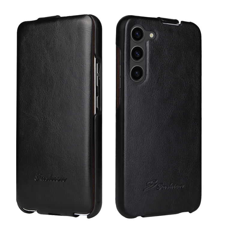 For Samsung Galaxy S24+ 5G Fierre Shann 64 Texture Vertical Flip PU Leather Phone Case(Black)
