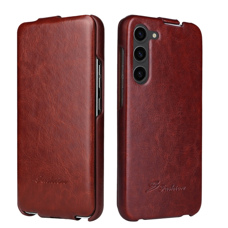 For Samsung Galaxy S24 5G Fierre Shann 64 Texture Vertical Flip PU Leather Phone Case(Brown)