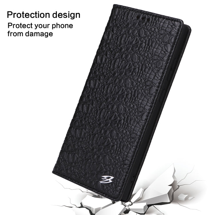 For Samsung Galaxy S24 Ultra 5G Fierre Shann Crocodile Texture Magnetic Genuine Leather Phone Case(Black)