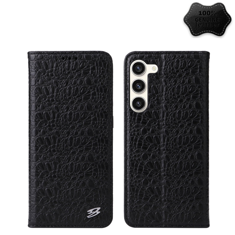 For Samsung Galaxy S24+ 5G Fierre Shann Crocodile Texture Magnetic Genuine Leather Phone Case(Black)