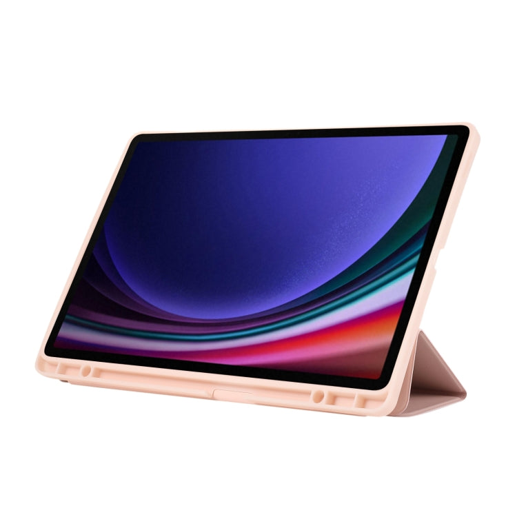 For Samsung Galaxy Tab S9 FE+ 3-Fold Pure Color TPU Leather Tablet Case with Pen Slot(Pink) - Galaxy Tab S9 FE+ by PMC TechLife | Online Shopping South Africa | PMC TechLife