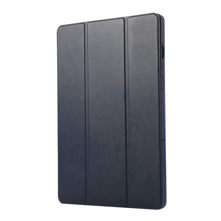 For Samsung Galaxy Tab S10 FE / S9 3-Fold Pure Color TPU Leather Tablet Case with Pen Slot(Dark Blue)