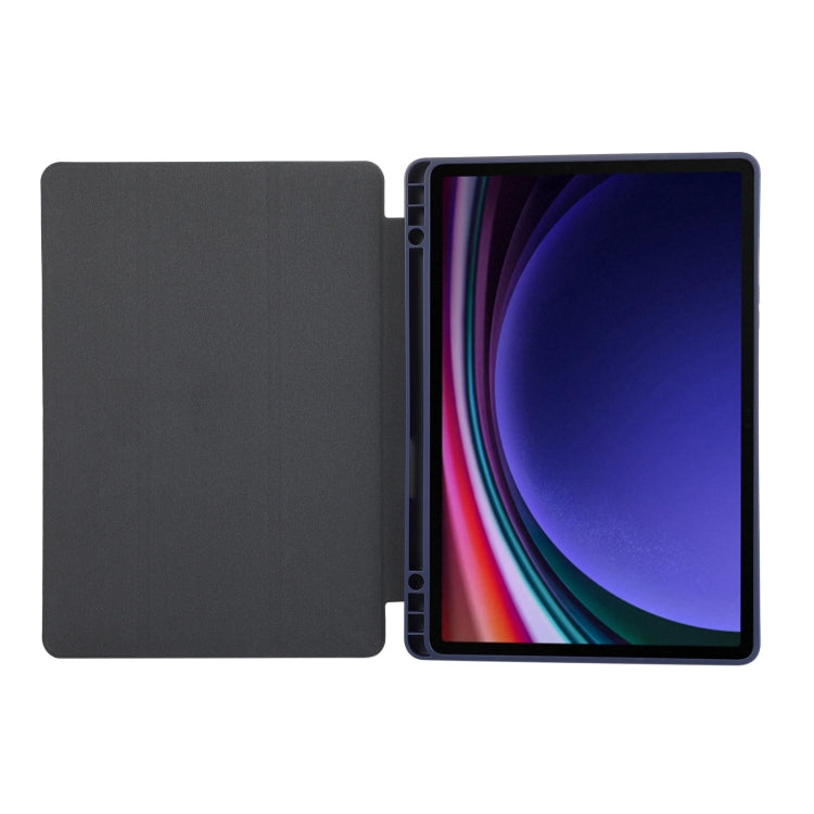 For Samsung Galaxy Tab S10 FE / S9 3-Fold Pure Color TPU Leather Tablet Case with Pen Slot(Dark Blue)
