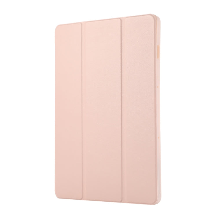 For Samsung Galaxy Tab S10 FE / S9 3-Fold Pure Color TPU Leather Tablet Case with Pen Slot(Pink)