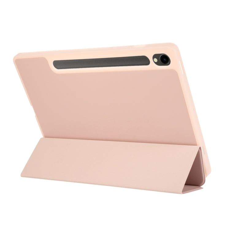 For Samsung Galaxy Tab S10 FE / S9 3-Fold Pure Color TPU Leather Tablet Case with Pen Slot(Pink)