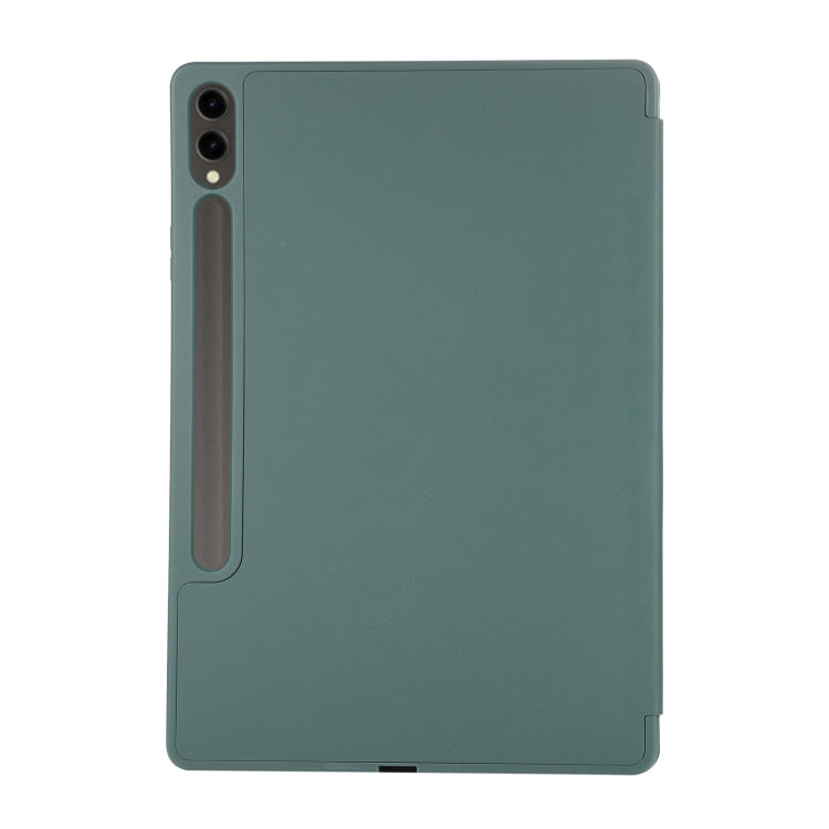 For Samsung Galaxy Tab S9+ / S10+ 3-Fold Pure Color TPU Leather Tablet Case with Pen Slot(Dark Green)