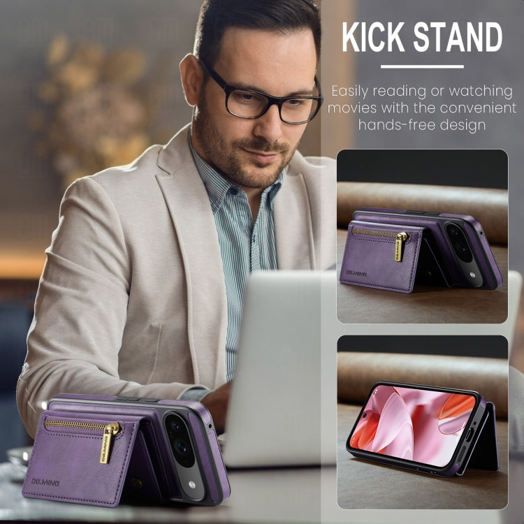 For Google Pixel 9 / 9 Pro DG.MING M5 Series Zip RFID Multi Card Detachable Leather Phone Case(Purple) - free shipping - PMC Jewellery - Order now!