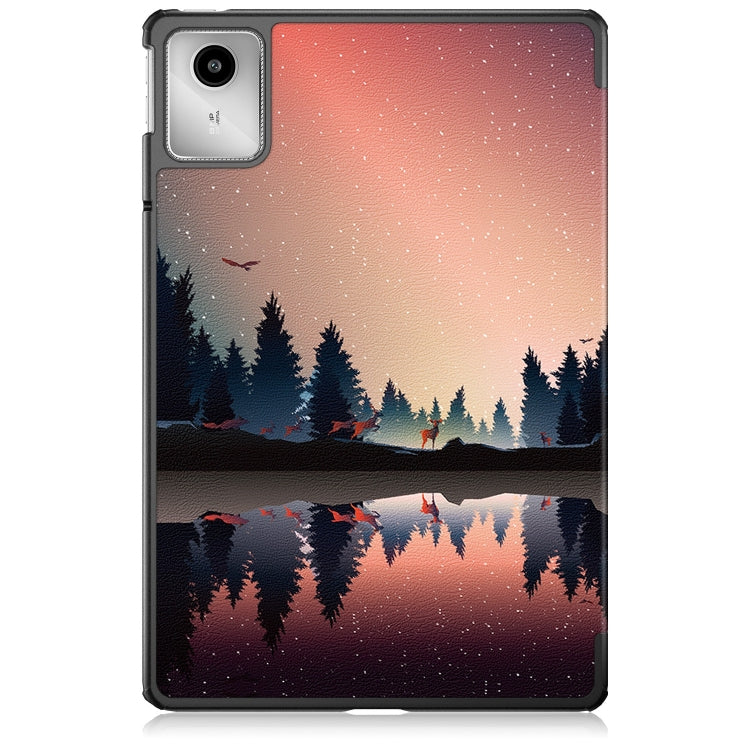 For Lenovo Tab M11/ Xiaoxin Pad 11 2024 Custer Coloured Drawing 3-folding Leather Smart Tablet Case(Sunset)