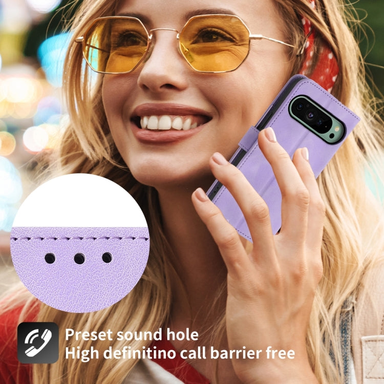 For Google Pixel 9 Skin-feel Flowers Embossed Wallet Leather Phone Case(Purple) - Google Cases by PMC TechLife | Online Shopping South Africa | PMC TechLife | Buy Now Pay Later Mobicred