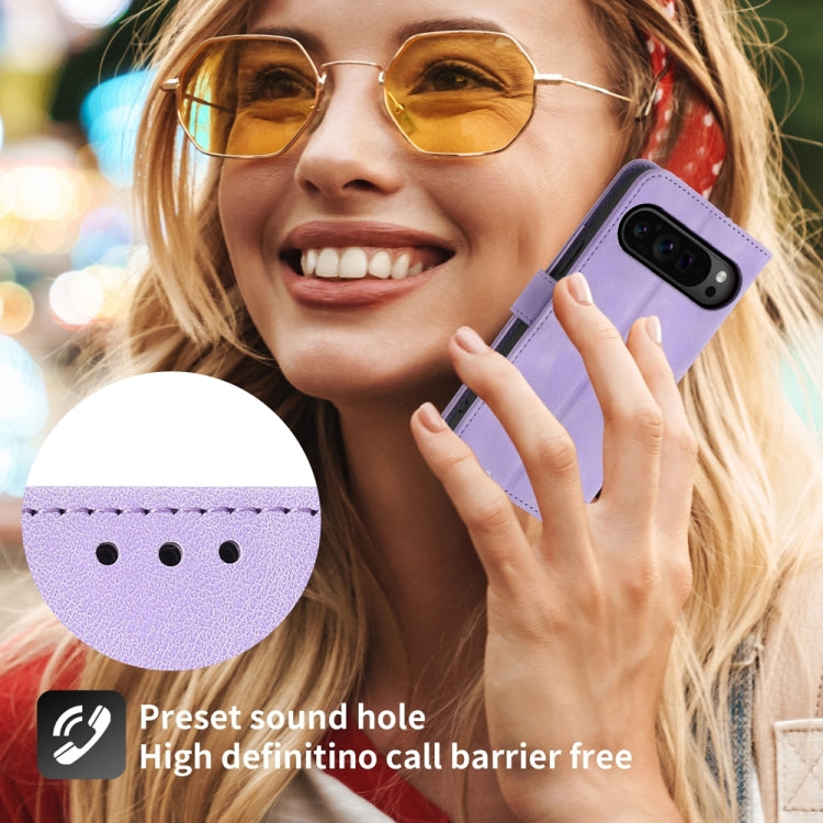For Google Pixel 9 Pro Skin-feel Flowers Embossed Wallet Leather Phone Case(Purple) - Google Cases by PMC TechLife | Online Shopping South Africa | PMC TechLife | Buy Now Pay Later Mobicred