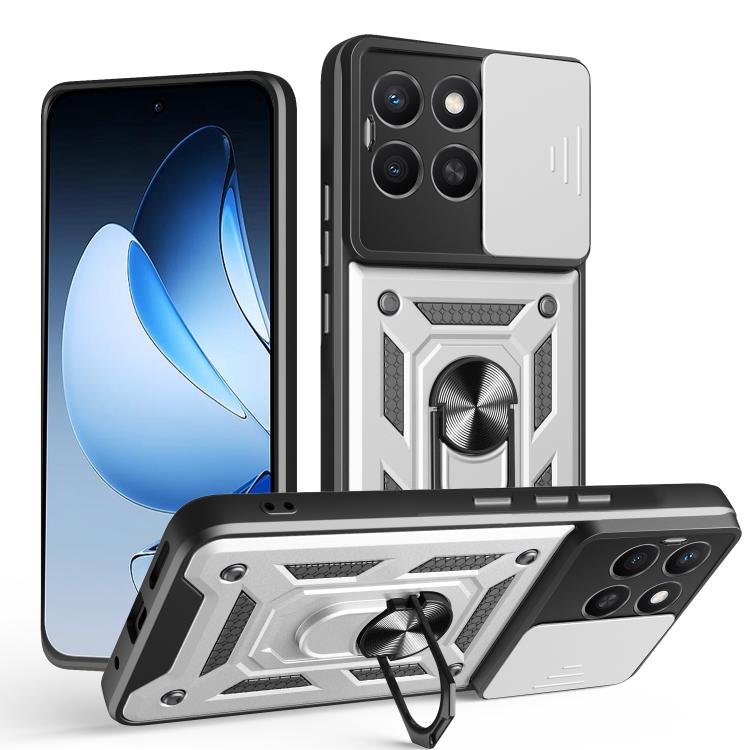 For Honor X8c 4G Sliding Camera Cover Design TPU+PC Phone Case(Silver)