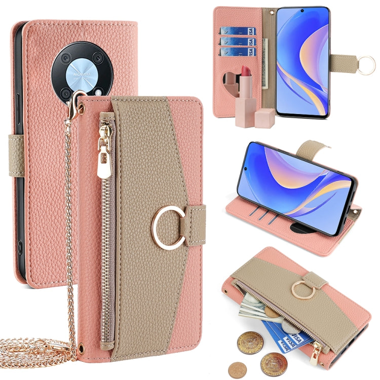 For Huawei nova Y90 4G Crossbody Litchi Texture Leather Phone Case(Pink)