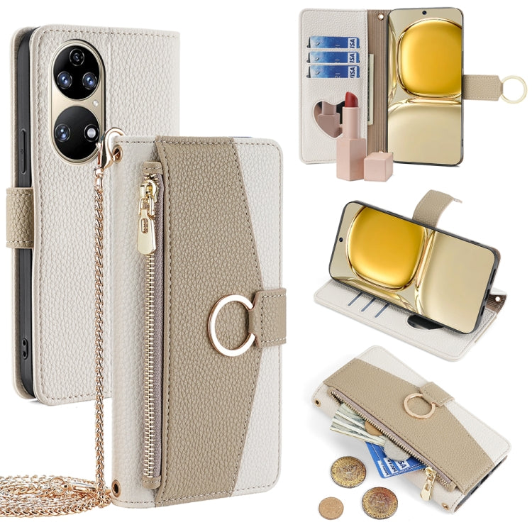 For Huawei P50 Crossbody Litchi Texture Leather Phone Case(White)
