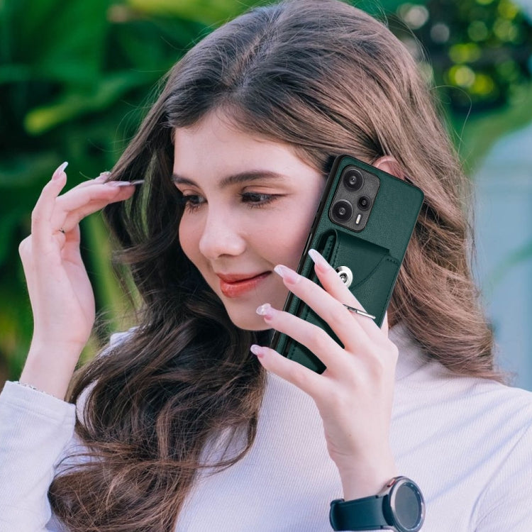 For Xiaomi Poco F5 5G/Redmi Note 12 Turbo Organ Card Bag Ring Holder PU Phone Case(Green) - Xiaomi Cases by PMC TechLife | Online Shopping South Africa | PMC TechLife | Buy Now Pay Later Mobicred