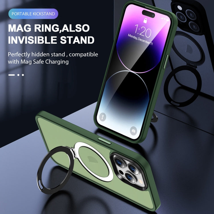 For iPhone 15 Plus MagSafe Holder Skin-feel PC Hybrid TPU Phone Case(Green)
