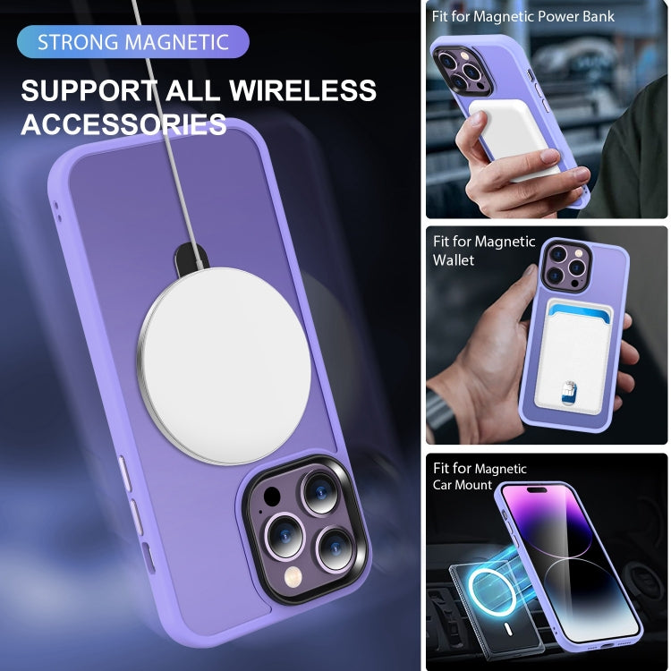 For iPhone 14 Pro Skin-feel MagSafe Holder PC Hybrid TPU Phone Case(Purple)
