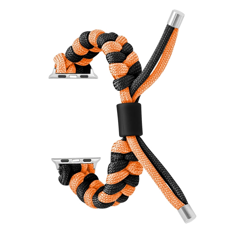 For Apple Watch Ultra 49mm Paracord Fishtail Braided Silicone Bead Watch Band(Black Orange)