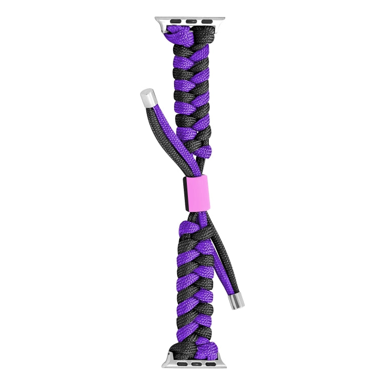 For Apple Watch Ultra 49mm Paracord Fishtail Braided Silicone Bead Watch Band(Black Purple)