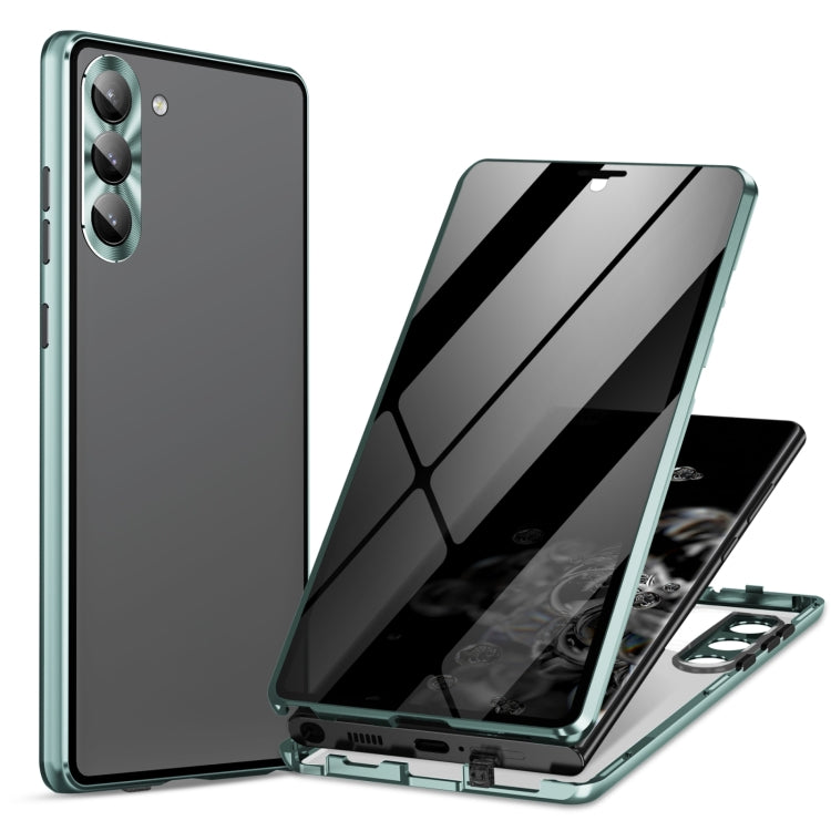 For Samsung Galaxy S24 5G Privacy Full Cover Magnetic Metal Tempered Glass Phone Case(Green)