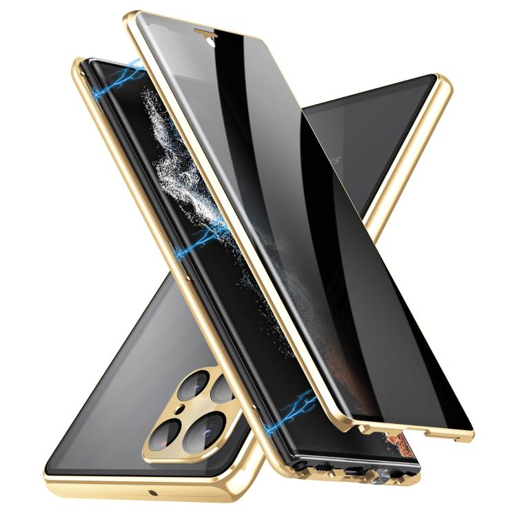 For Samsung Galaxy S25 Ultra 5G Privacy Full Cover Magnetic Metal Tempered Glass Phone Case(Gold)