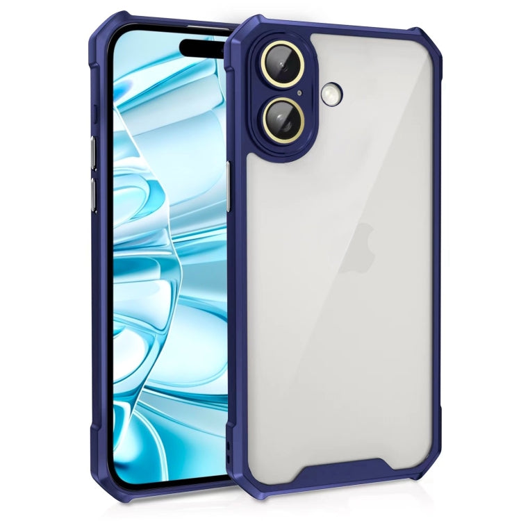 For iPhone 16 Shockproof Acrylic Phone Case with Lens Glass Film(Blue)
