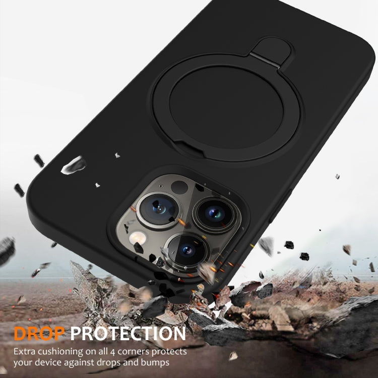 For iPhone 12 Pro Max MagSafe Magnetic Liquid Silicone Phone Case with Ring Holder(Black)