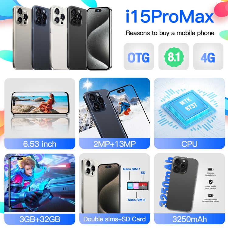 i15ProMax / U18, 3GB+32GB, 6.53 inch Face Identification Android 8.1 MTK6737 Quad Core, Network: 4G, OTG, Dual SIM(Blue)