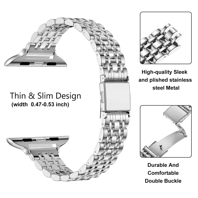 For Apple Watch SE 44mm Slim Seven Bead Slingshot Buckle Metal Watch Band(Silver)