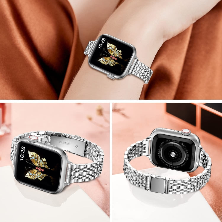 For Apple Watch Series 4 40mm Slim Seven Bead Slingshot Buckle Metal Watch Band(Silver)